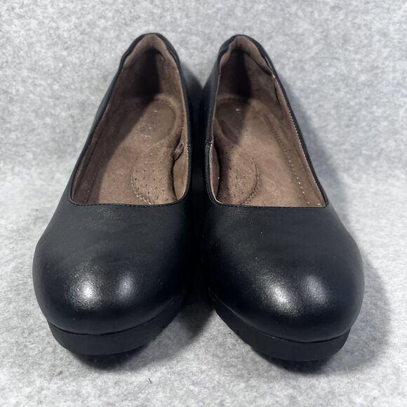 Natural Soul Shoes Womens Size 9.5 Black Wedge Heel All‎ Thru Comfort Slip On - Picture 3 of 13